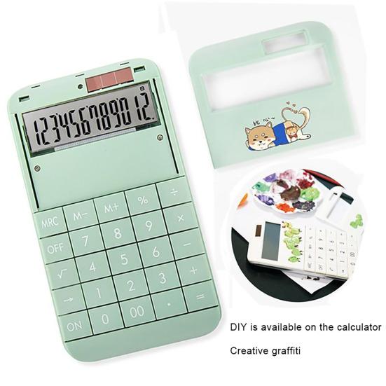 12-Digit Desktop Calculator with Removable Keycaps Solar Battery Dual Power Supply Modern