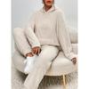 Fall Winter New Solid Fleece Hooded Long Sleeve Top & Pants Set, Casual Women's Outfit For Women