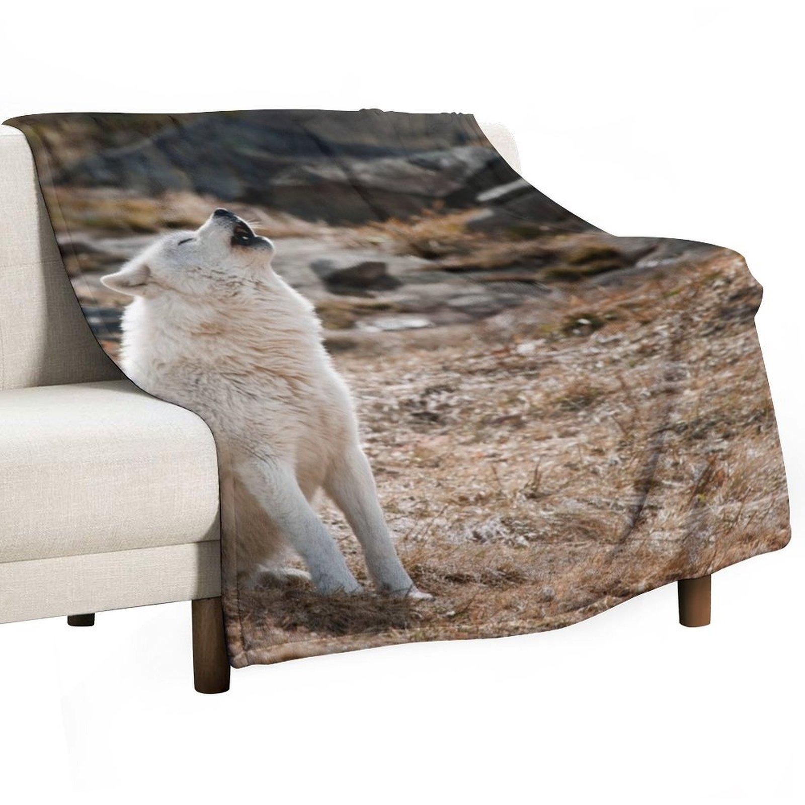 

Howling Arctic Wolf Throw Blanket Giant Sofa Flannel Fabric Sofa Throw Cute Plaid Blankets 30x40in