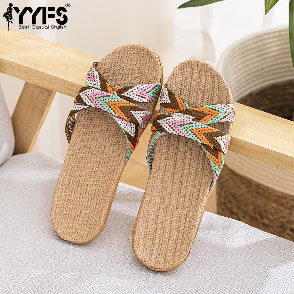 Women's Slippers Plus Size 36-45 Flat Sandals Lightweight Linen Casual Summer Slippers Women's Home Slippers