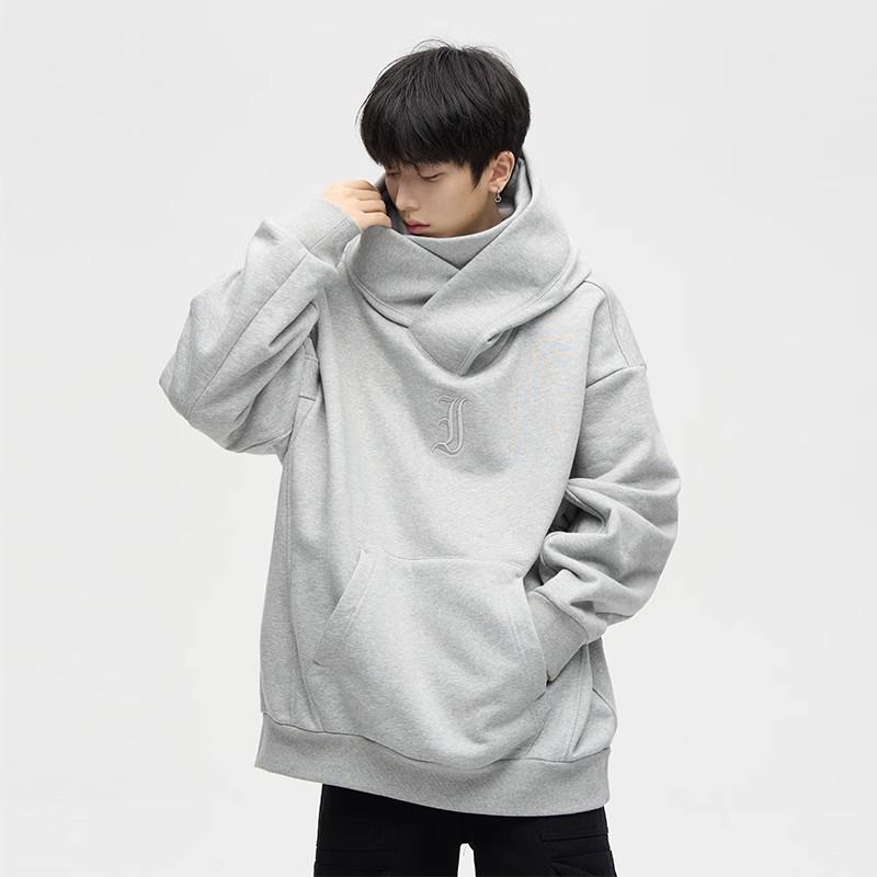Men's Heavyweight Hooded Winter Jacket/Sweater - 400g Pure Cotton, Thick and Warm, with Ninja-Style Collar for Social Comfort.