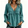 Women's Casual V-Neck Long Sleeve Cotton Linen Top Color