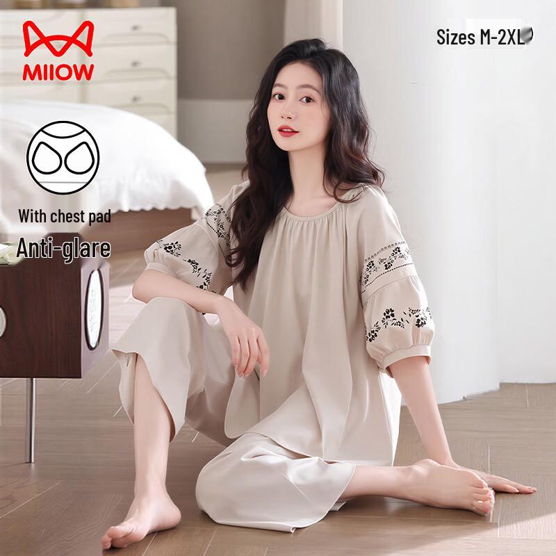 MiiOW Women s Cotton Pajama Set with Chest Pad L