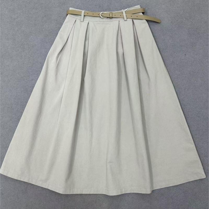 Johnature Spring Autumn Innovative Versatile Solid Color Skirt Casual Literary A-line Women Skirts