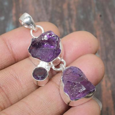 Amethyst Rough, Amethyst Gemstone Solid 925 Sterling μενταγιόν κοσμήματα για την Ημέρα των Ευχαριστιών