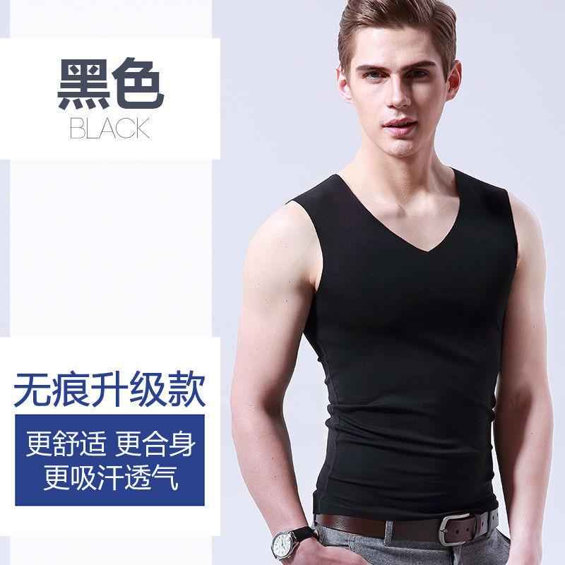 Men's borderless vest solid color sports base inner wear hurdle elastic vest sleeveless ice silk summer new