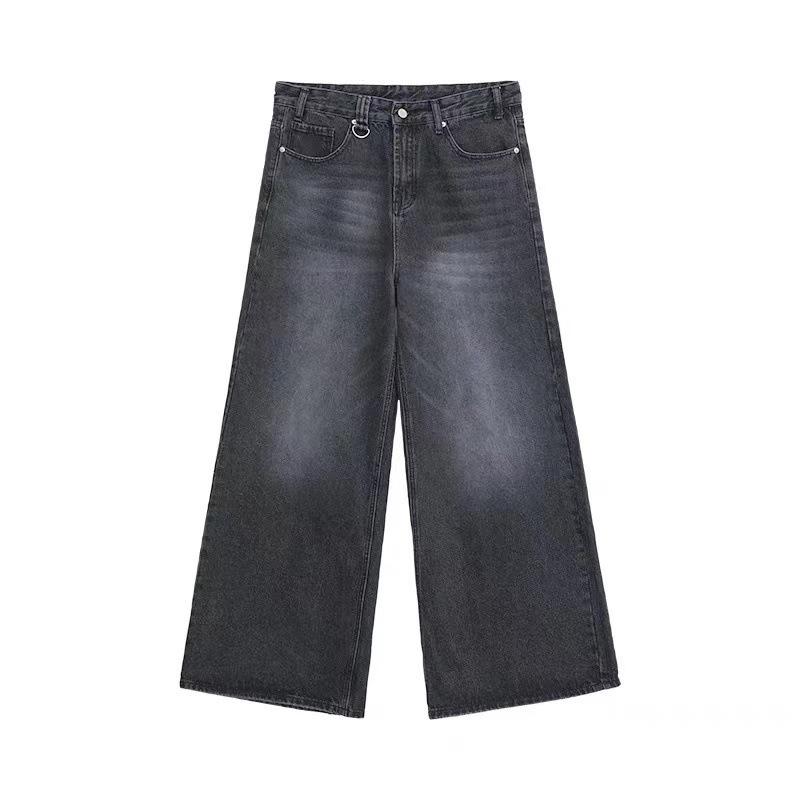 Men's Vintage Washed Wide-Leg Jeans: Retro Straight, Loose Drape, Floor-Length, Spring/Autumn 2025.