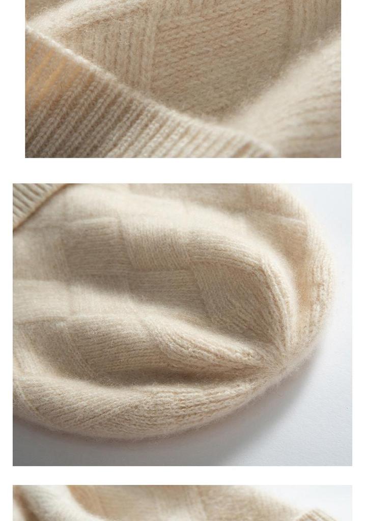 Girls' Artistic Retro Cashmere Diamond Pattern Knit Hat - Solid Color and Warm for Autumn/Winter