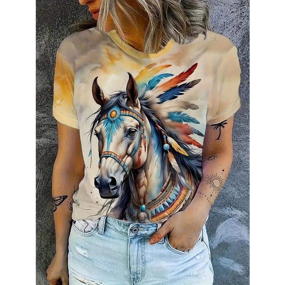 Women's Animal Print Top Fashion Versatile Short Sleeve Daily Comfort T-Shirts Women’s