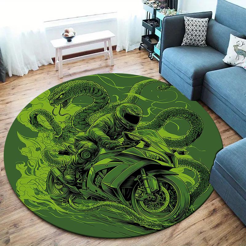 Cool motorcycle Round Area Rug,Carpet Rug for Living Room Bedroom Sofa Playroom Decor,Non-slip Floor Mat