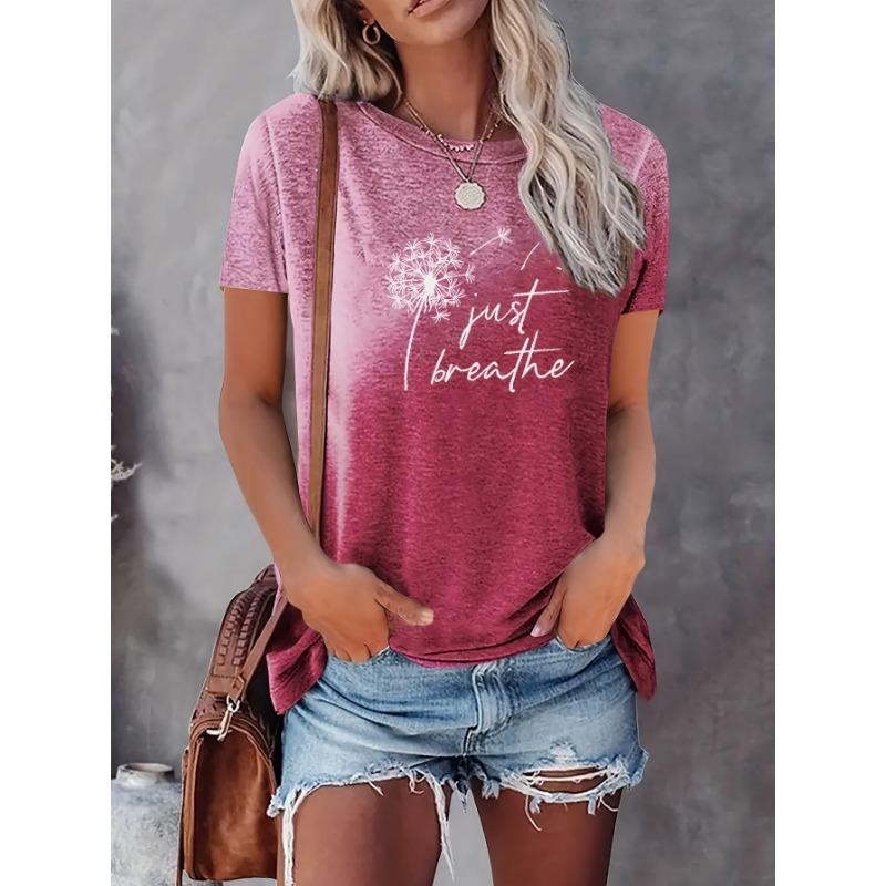 Camiseta de Mujer Talla Grande Estampado de Diente de León Camiseta Degradada Tops Camiseta Casual Urbana Verano Chicas Mangas Cortas Holgadas