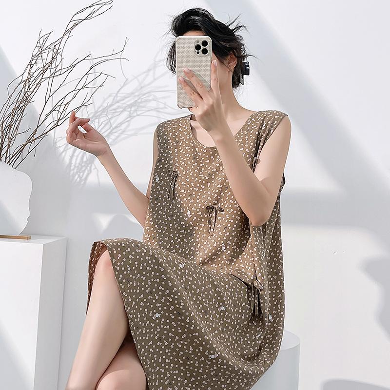 New 11-year-old nightgown women's summer with chest pad cotton and silk sleeveless vest pajamas thin summer women's summer home