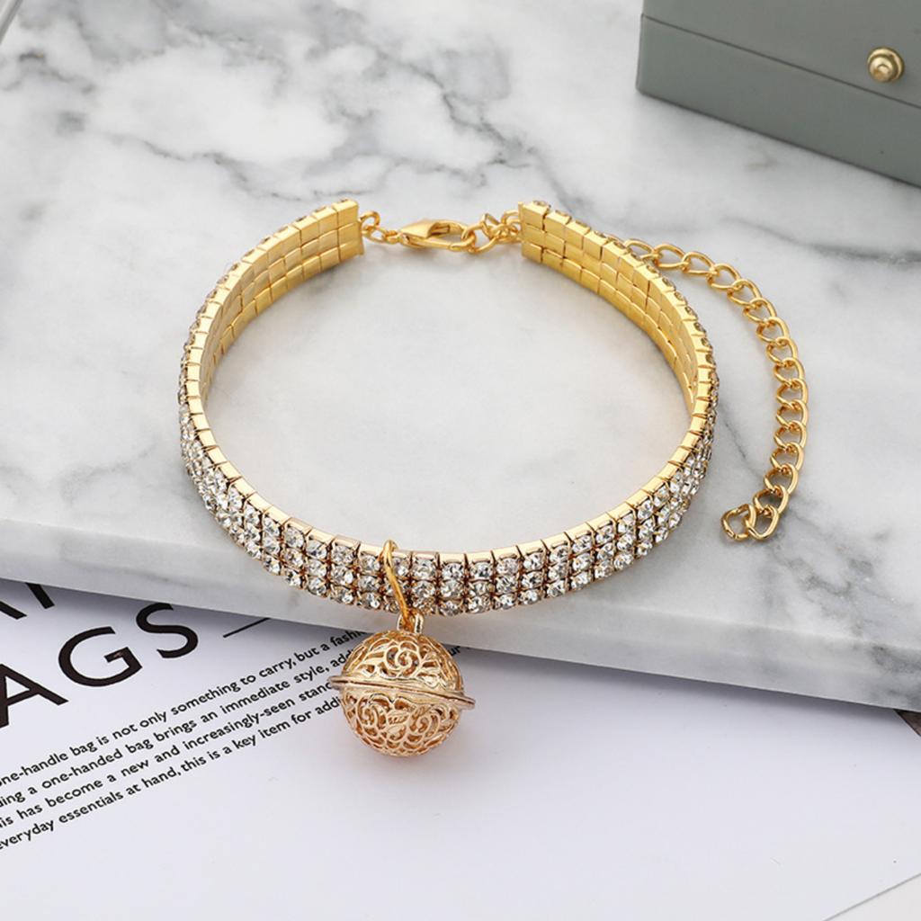 Rhinestone Elastic Necklace With Bell For Cats And Dogs