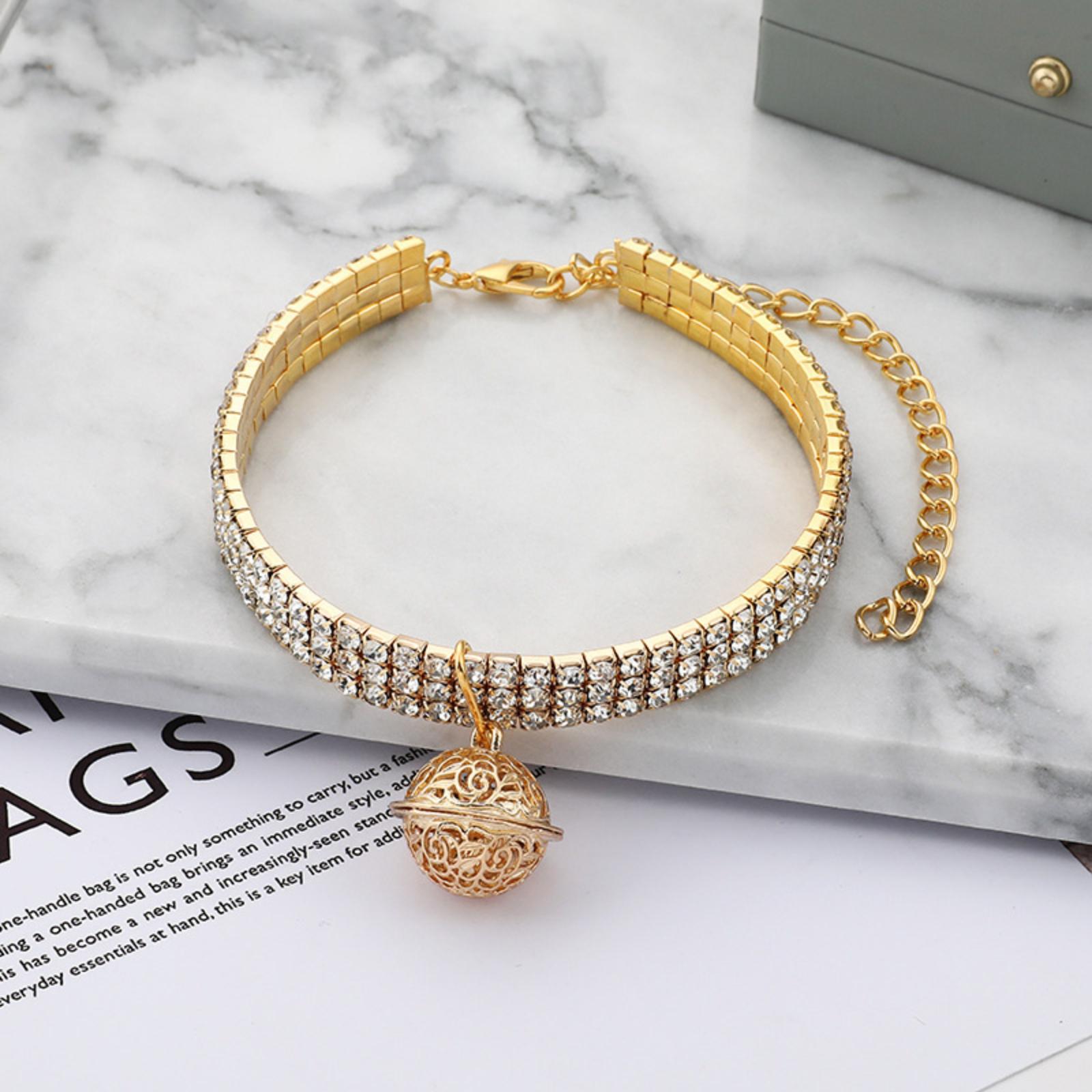 

Rhinestone Elastic Necklace With Bell For Cats And Dogs One Size