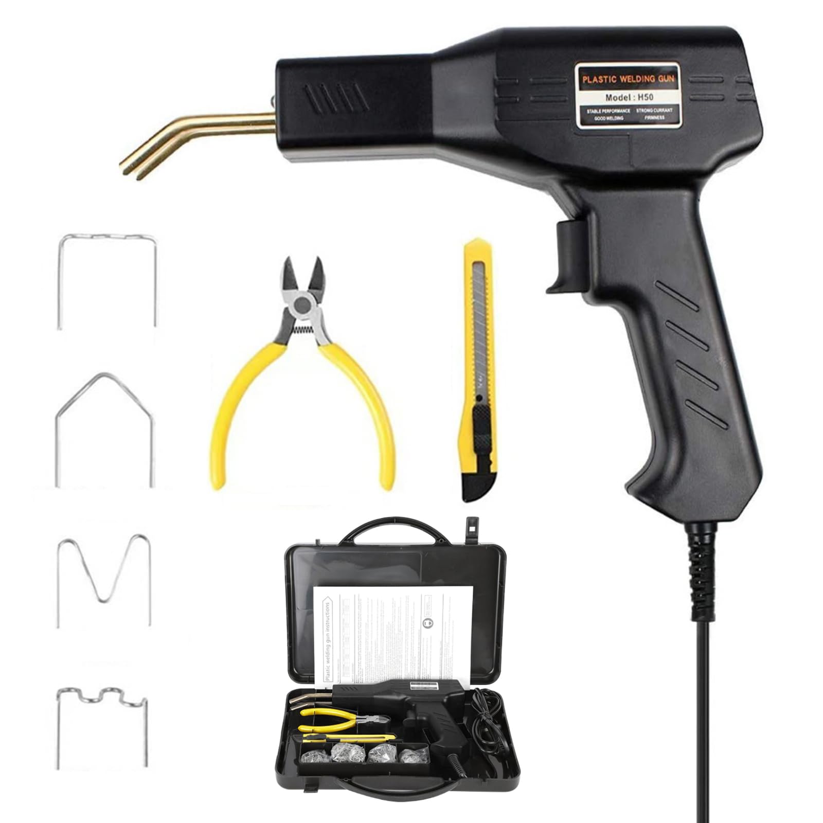 

Qucover Plastic Welder Car Bumper Repair Kit with 200 Welding Nails and LED Lighting for Automotive Crack Outer Inner and Wave Staples (4 Types)