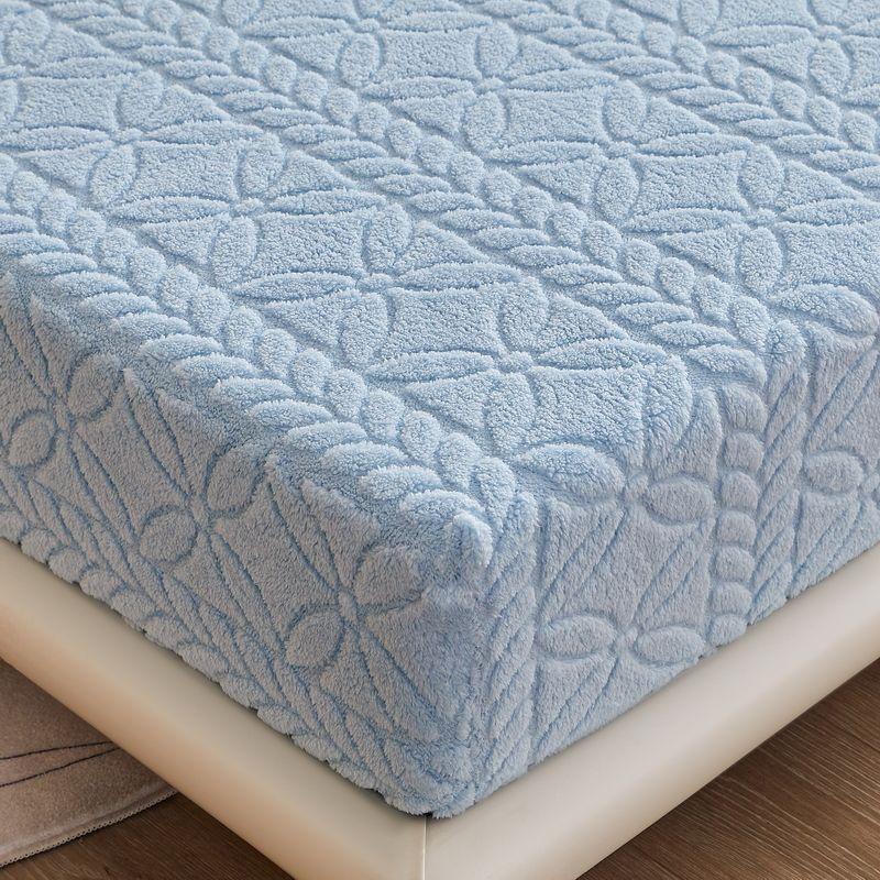 Taffeta Velvet Mattress Cover with Elastic Bands Solid Color Anti-slip Adjustable Fitted Sheet Soft Winter Coral Fleece Bed Sheet