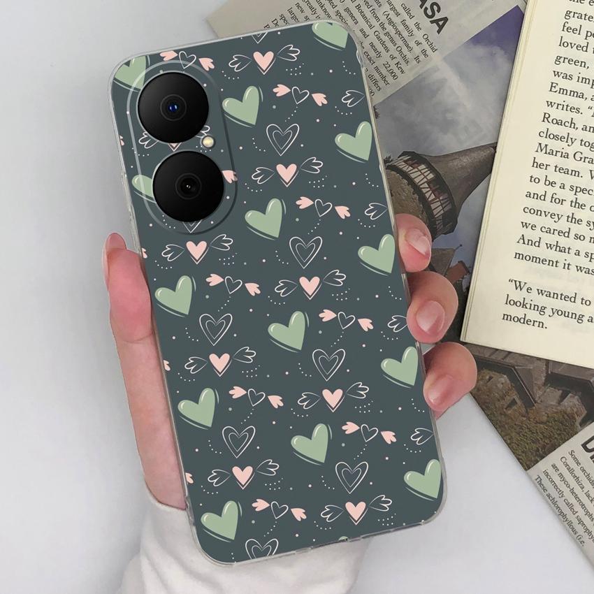For Huawei Enjoy 80 70x P40 P50 Y5 Y6 Y8p Phone Case Colorful Love Heart Patterns Square Transparent Silicone Dustproof Shell For Huawei Bumper Covers