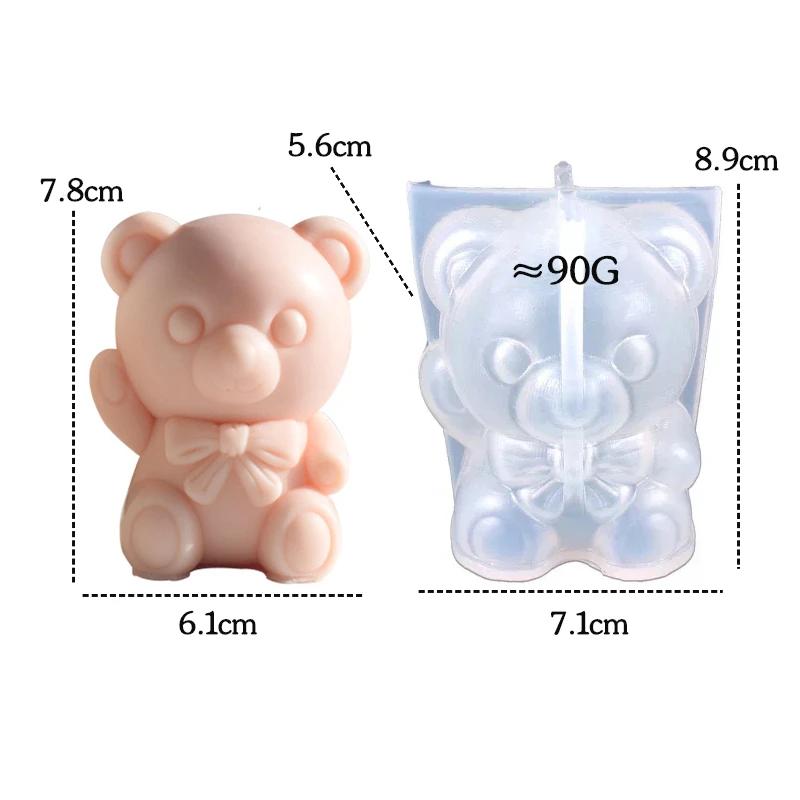 

Smiling Bow Bear Silicone Candle Mold 3D Cute Animal Soap Crafts Gypsum Resin Mold DIY Ice Chocolate Cake Baking Tool