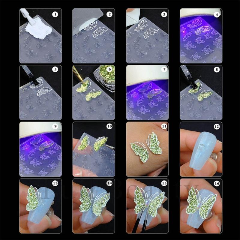3D Nail Art Mold with Variety of Patterns Template Carving Sticker Stencil Tools Moulds for Nail Enthusiasts and Salons