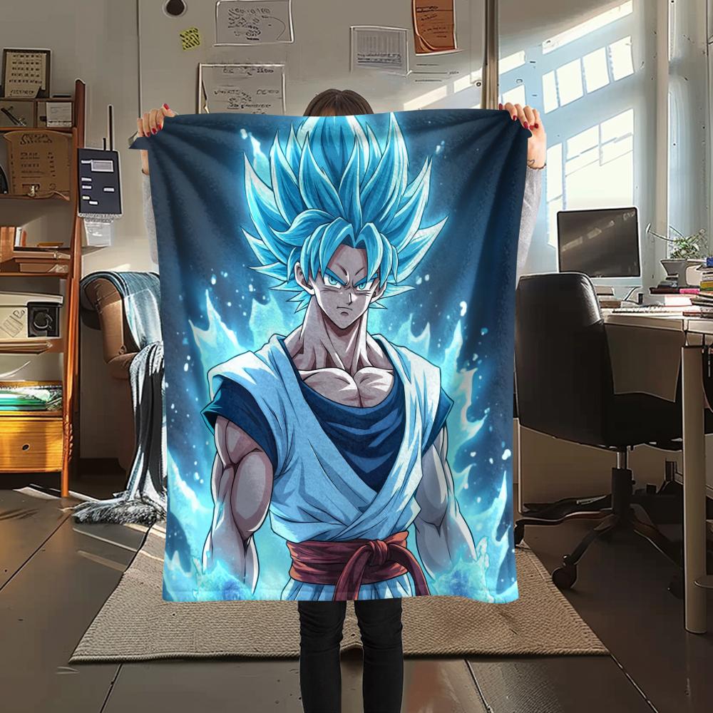 Dragon Ball Goku Pattern Flannel Blanket, High Quality Comfortable for All Seasons, Home Decor, Warmth and Comfort, Perfect for Gifts.