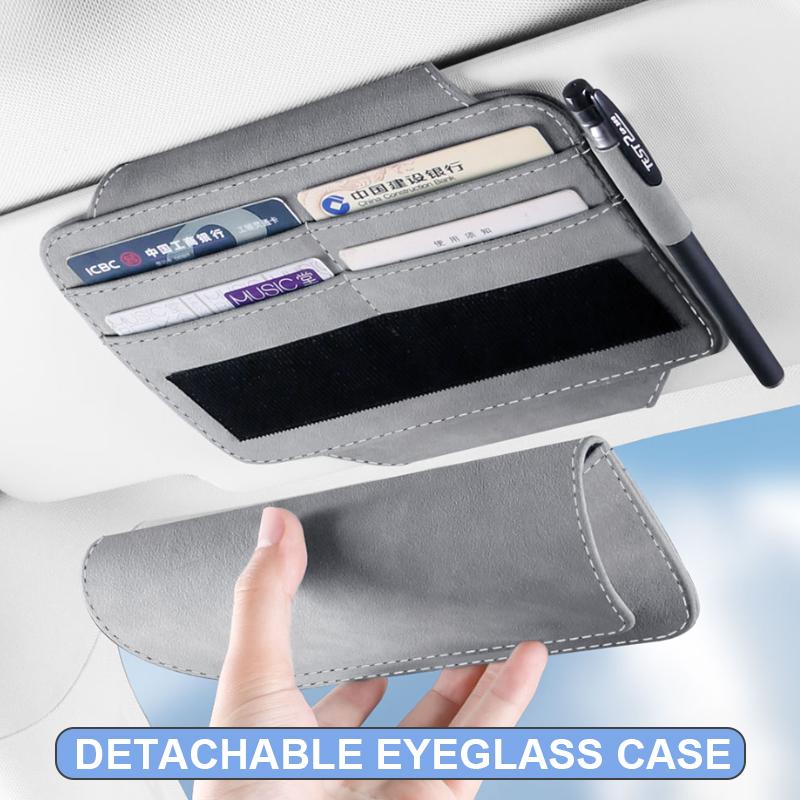 SEAMETAL Car Sun Visor Storage Bag with Glasses Case Luxury Suede Storage Pocket Organizer Card Holder