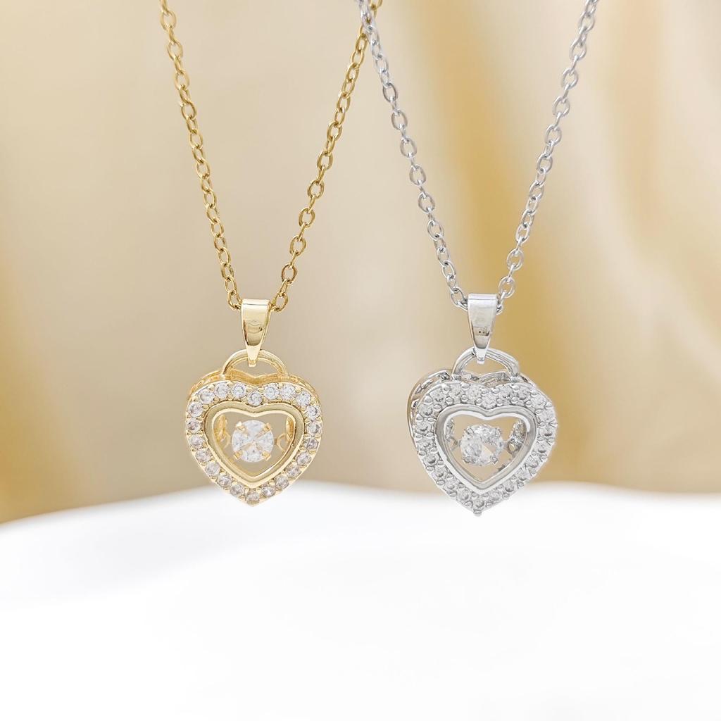 Trending Korean-Japanese Heart Zircon Pendant Necklace with Gold-Plated Titanium Steel Chain for Women - Fade-Resistant.