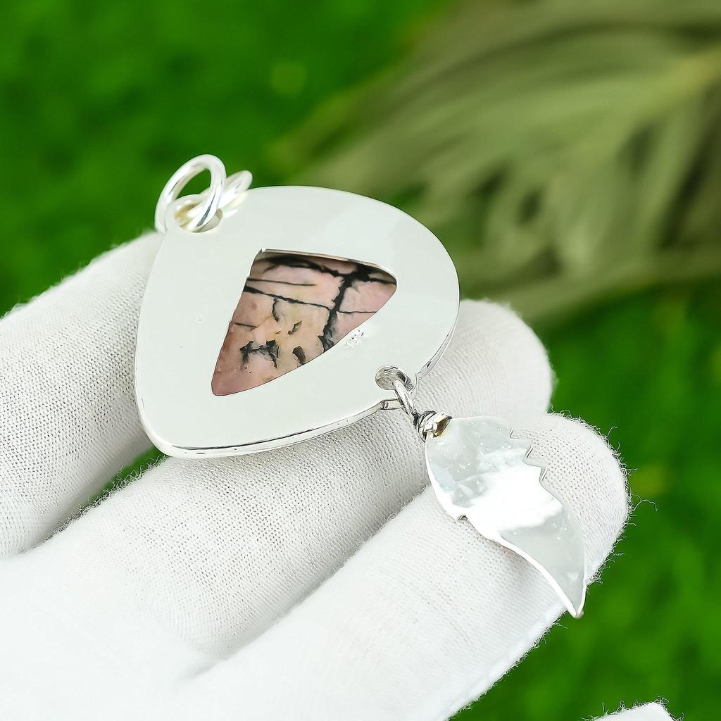 Frauentags-Sale Trillion Rhodonit Stein Boho Ethno Anhänger 925 Sterlingsilber