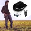 Western Tassels Cowboy Hat with Bandana Sunglasses Stylish Women Men Sunshade Hat for Fancy Dress Props Roles Play Beach Travel