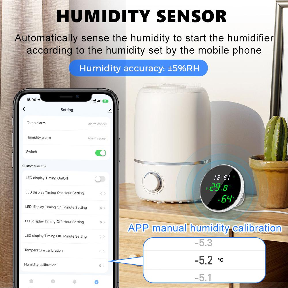 Tuya WiFi Temperature Humidity Sensor Smart Indoor Hygrometer Thermometer With LED Display Backlight Support Google Home Alexa