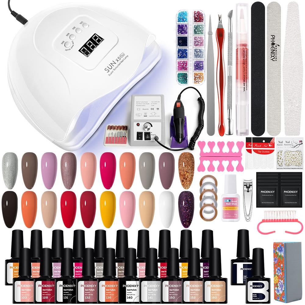 PHOENIXY Gel Nail Starter Kit 20 Colors Gel Nail Polish and 80W UV LED Lamp Nail Dryer Top Base coat Nail Art Tool Set