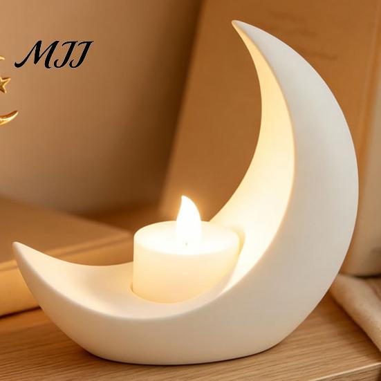 Eid Mubarak Table Decor Crescent Moon LED Candle, Decorative Electronic Candle for Al-Fitr Home Ramadan Decorations Decor, Battery Operated Flameless