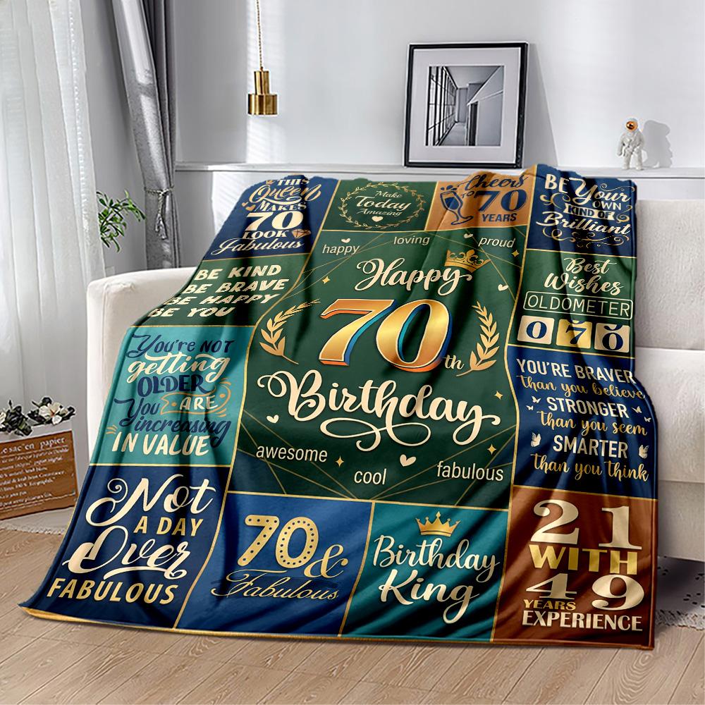 70th Birthday Celebration Blanket Comfortable Suitable for Couch Office Chair Office Four Seasons Universal Playful Design