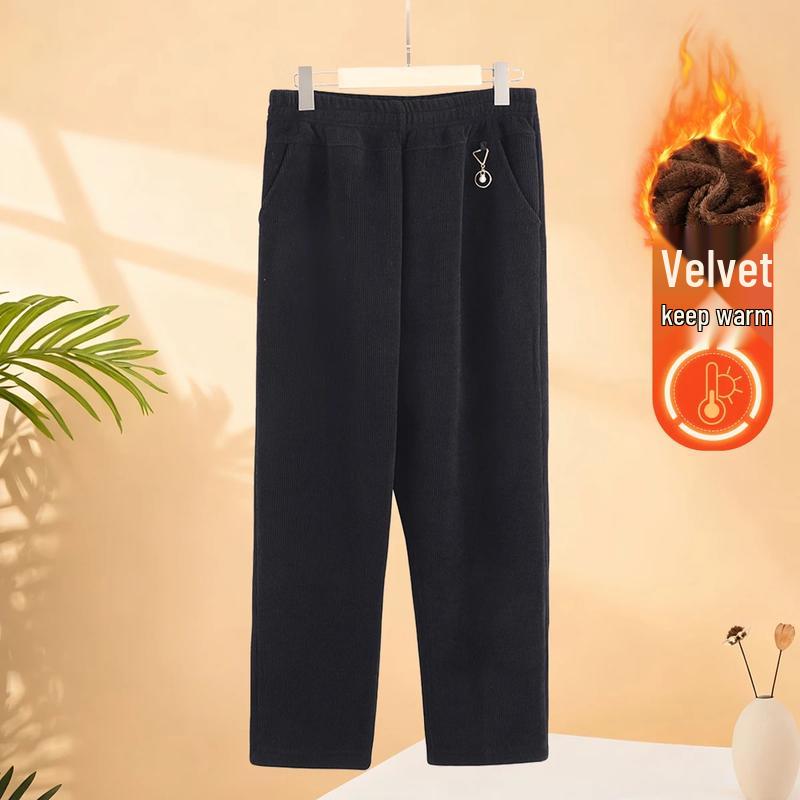 Elderly Women s Plush-Lined Straight-Leg Casual Pants 2XL