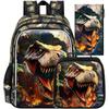 HPJGD 3 Peças Mochila Escolar Infantil de Dinossauro, Conjunto de Mochila Escolar Resistente à Água para Meninos com Lancheira, Mochila Legal para Ensino Fundamental Pré-Escolar