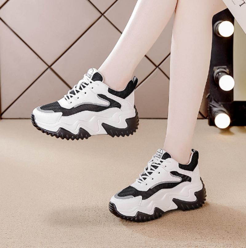 Lace-up Casual Shoes Women's Thick-soled Inner Height Increase Summer Breathable Mesh Shoes Low-top Muffin Bottom Dad Shoes Women