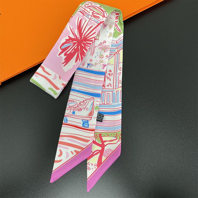 23 spring and summer new decorative tied silk scarf Hawaiian wind hair band, fresh color scheme simulation silk twill