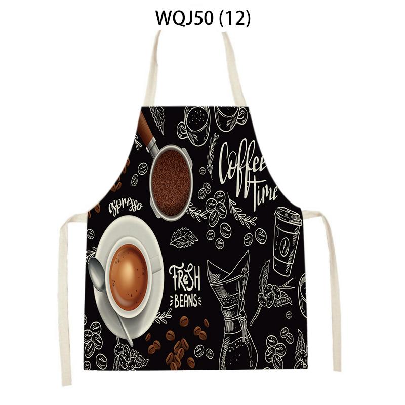 Coffee Hamburger Printed Kitchen Aprons for Adult Kids Household Linen Bib Fruits Vegetables Cooking Baking Apron Cleaning Tool