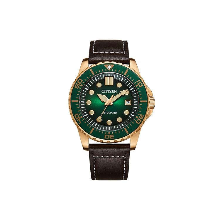 Citizen 3 Mechanical Movement Cow Leather Strap Watch Unisex Green Dial NJ0173-18X