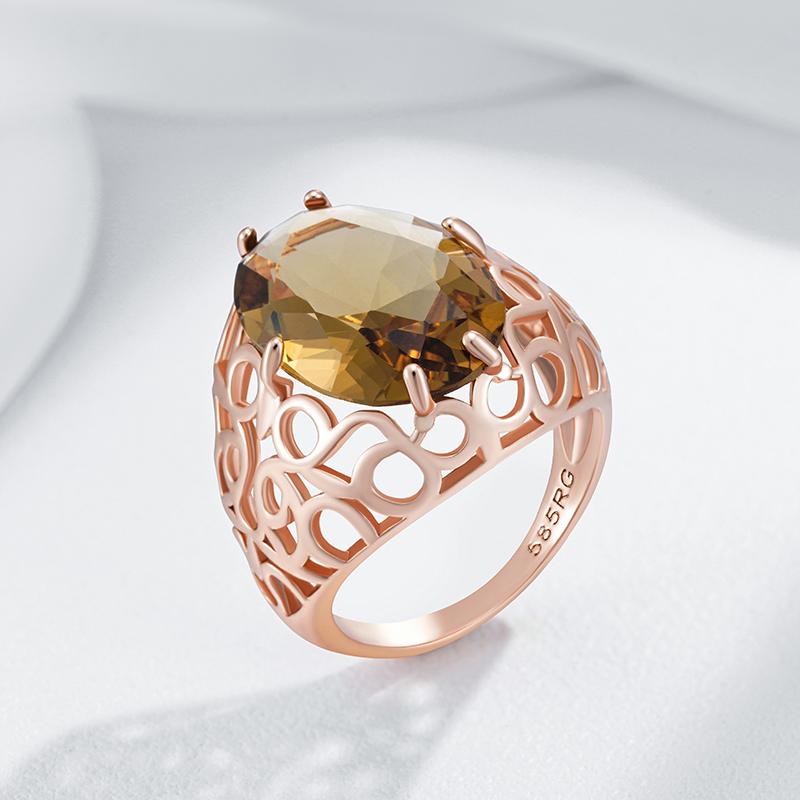 Fashion Oval Brown Natural Zircon Big Rings For Women Simple Rose Gold Color High Quality Ethnic Bride Wedding Jewelry