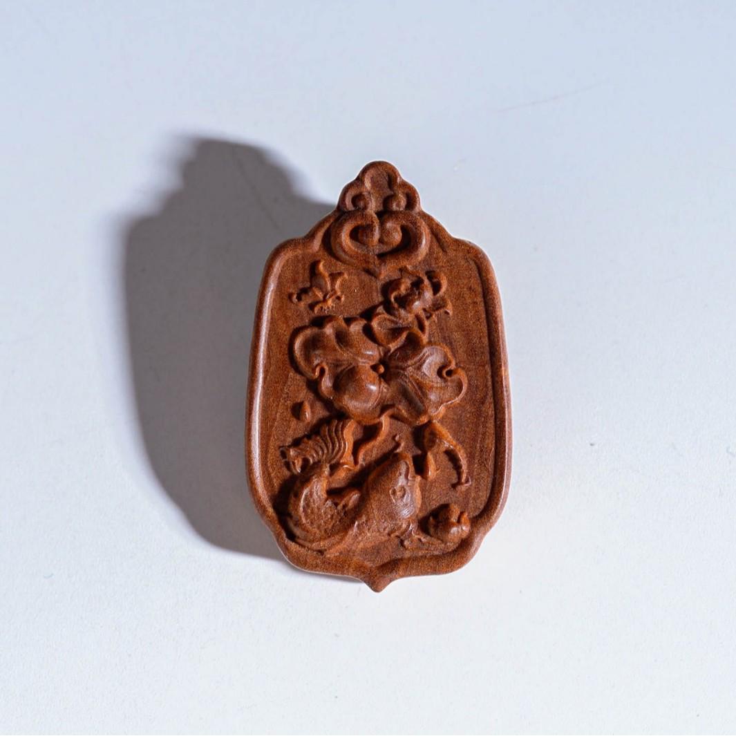 Old Mountain Sandalwood Lotus & Fish Pendant Necklace No Cord Included (Contact for Hanging String)