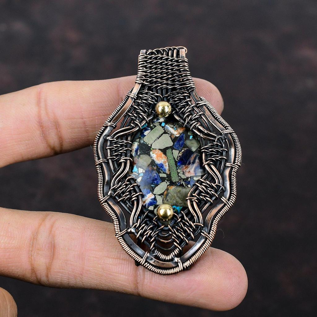 Copper Multi Turquoise Pendant Copper Wire Wrapped Pendant Multi Turquoise Jewelry Gemstone Pendant Handmade Copper Jewelry Anniversary Gift