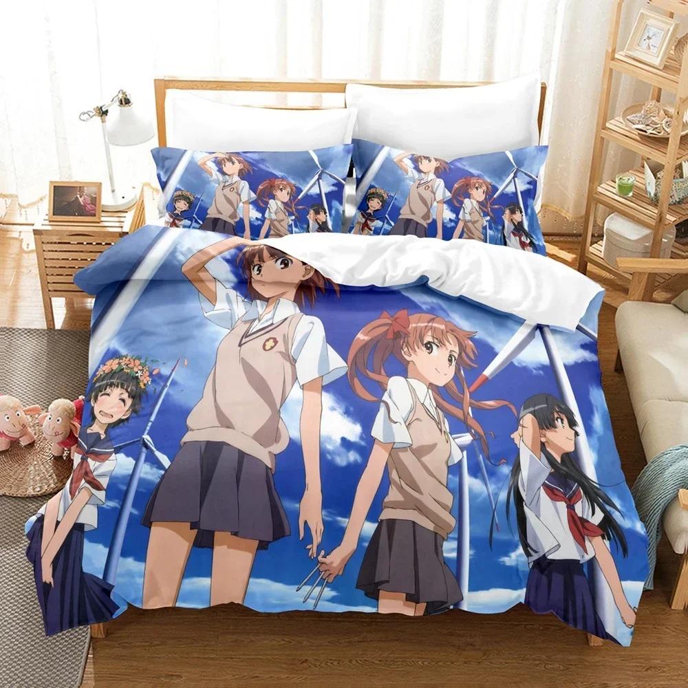 Anime A Certain Scientific Railgun Misaka Mikoto Bettwäscheset Jungen Mädchen Twin Queen Größe Bettbezug Kissenbezug Bett Kinder Erwachsene