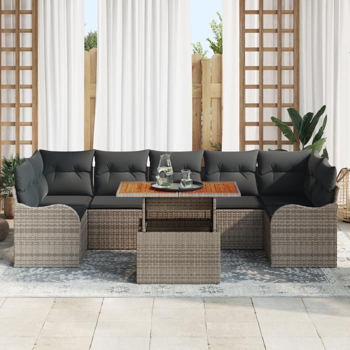 8-Piece Garden Sofa Set with Grey Cushions Poly Rattan 3358162