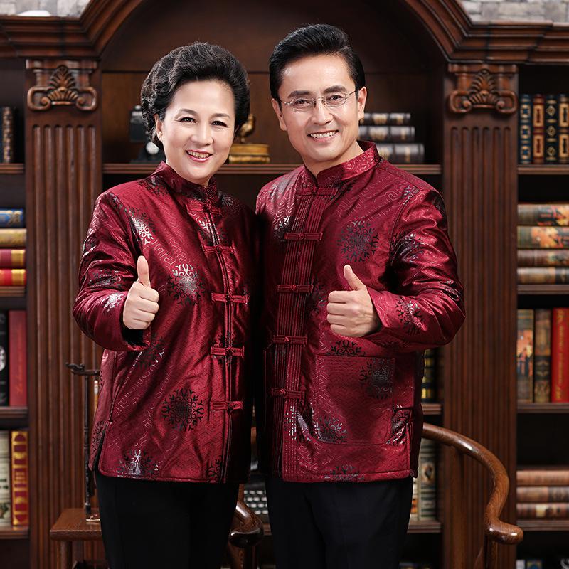 Men and Women Couples Spring and Autumn Comfortable Dresses, Chinese Style Retro Middle-aged and Elderly Long-sleeved Shirts