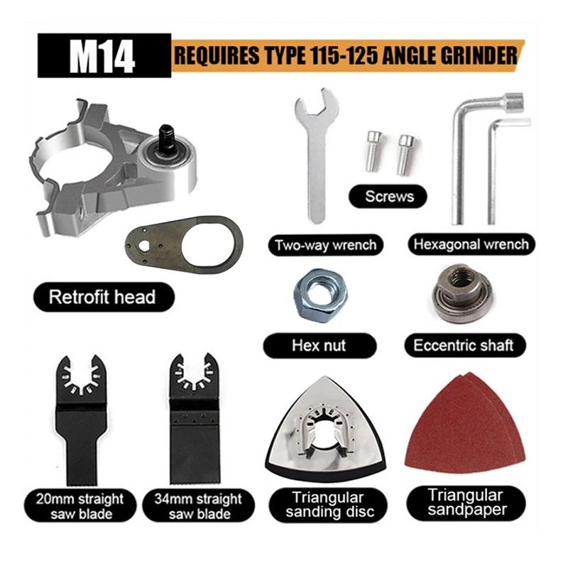 M10/M14 Thread Angle Grinder Conversion Head Adapter with Power Oscillating Tool for Type 100 115 125 Angle Grinder Accessories