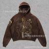 American Flame Skull Frame 3D Printed Hooded Sweatshirt, Vintage High Street Loose Trendy Brand Pullover Sweatshirt