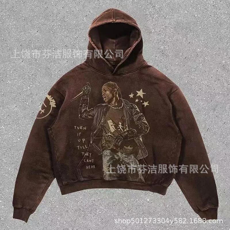 American Flame Skull Frame 3D Printed Hooded Sweatshirt, Vintage High Street Loose Trendy Brand Pullover Sweatshirt