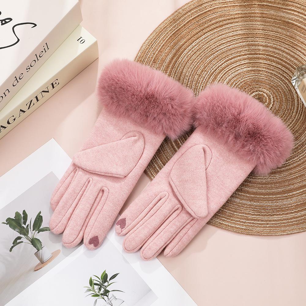 Women's Touchscreen Fleece Cycling Gloves - Cartoon Style, Thickened, Cold Weather Protection