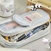 Cute Japanese Ins Small Fresh Simple Pencil Case Art Retro Large Capacity Girl Pen Bag with Clear Card Pocket Heart Shape Zipper