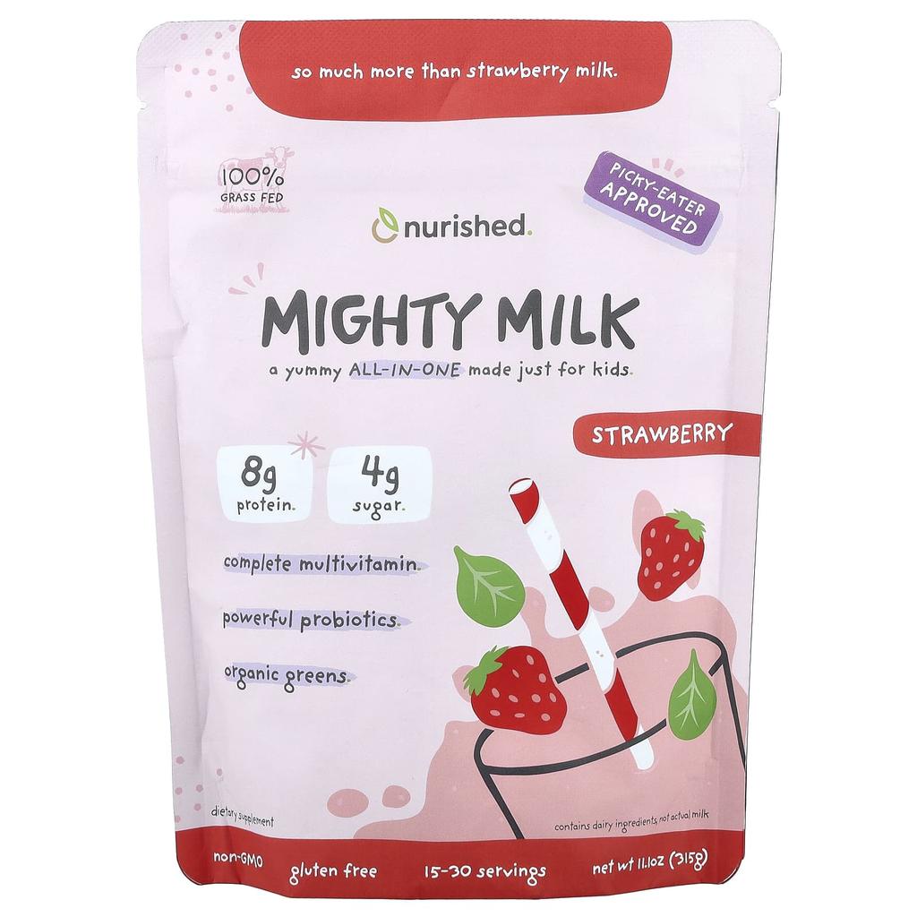 Nourished, Kids, Mighty Milk, Strawberry, 315g (11.1oz)